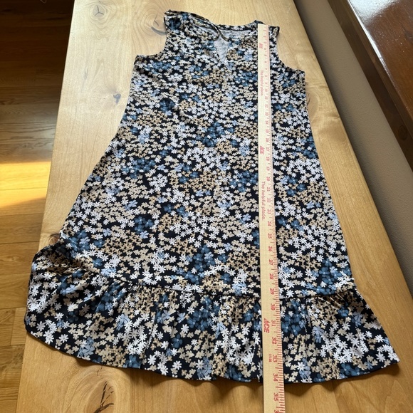 MICHAEL KORS DRESS TIE NECK JERSEY STRETCH BLACK WHITE DITZY FLORAL RUFFLE XS - Picture 12 of 12